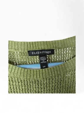 Eileen Fisher Boxy Linen Cotton Knit Top Green Short Sleeve Small Minimalist